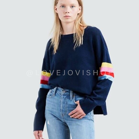 Levi’s Rainbow-Sleeve Crewneck | Retro Stripe Sweater for Fall Hangouts | XL - Picture 1 of 8